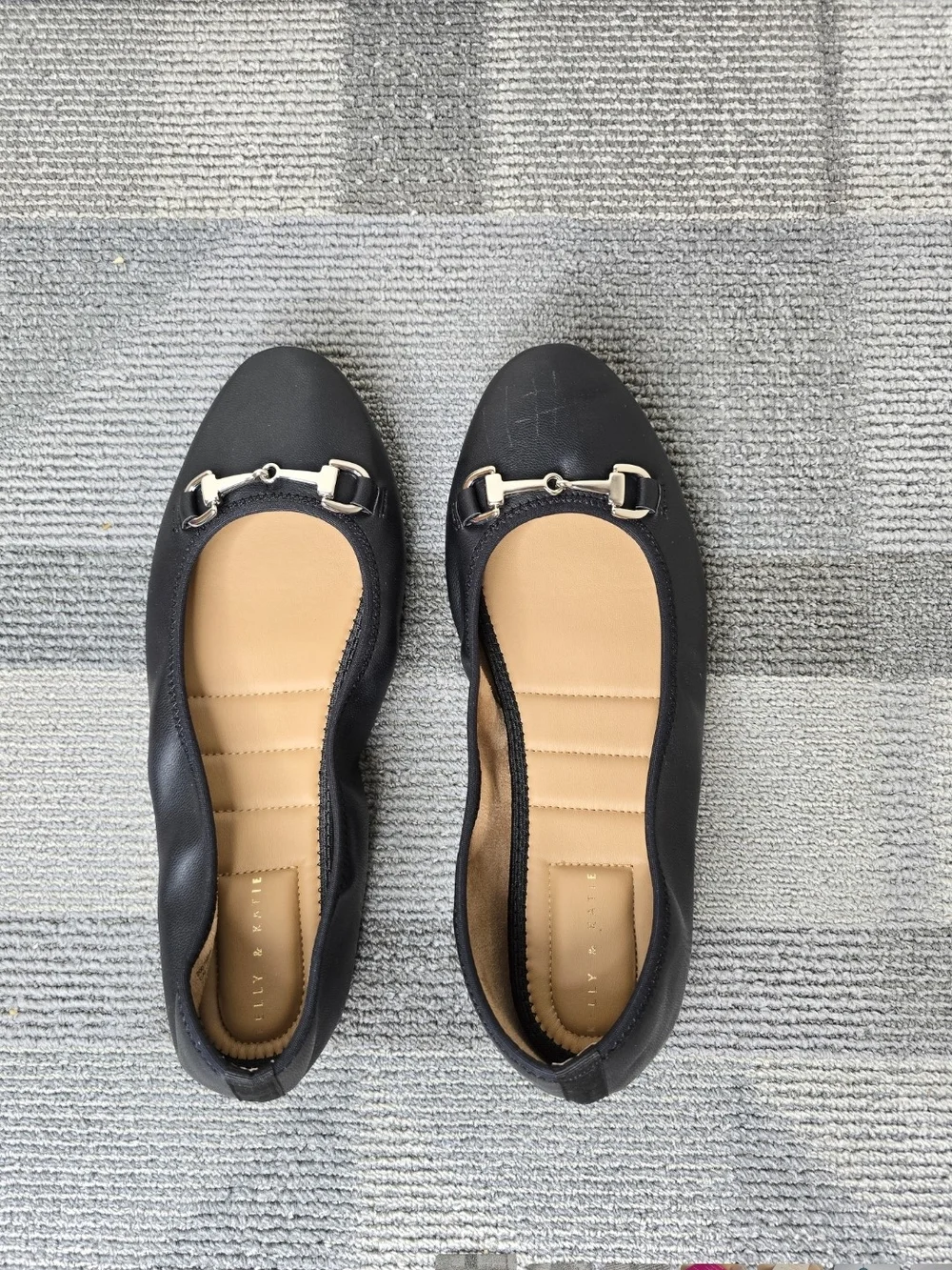 Black Women's Ballet Flats with Silver Bit Detail